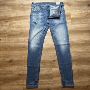 Diesel Sleenker Jeans Men 31x32 Blue Slim Skinny Stretch Distressed Faded 0833F